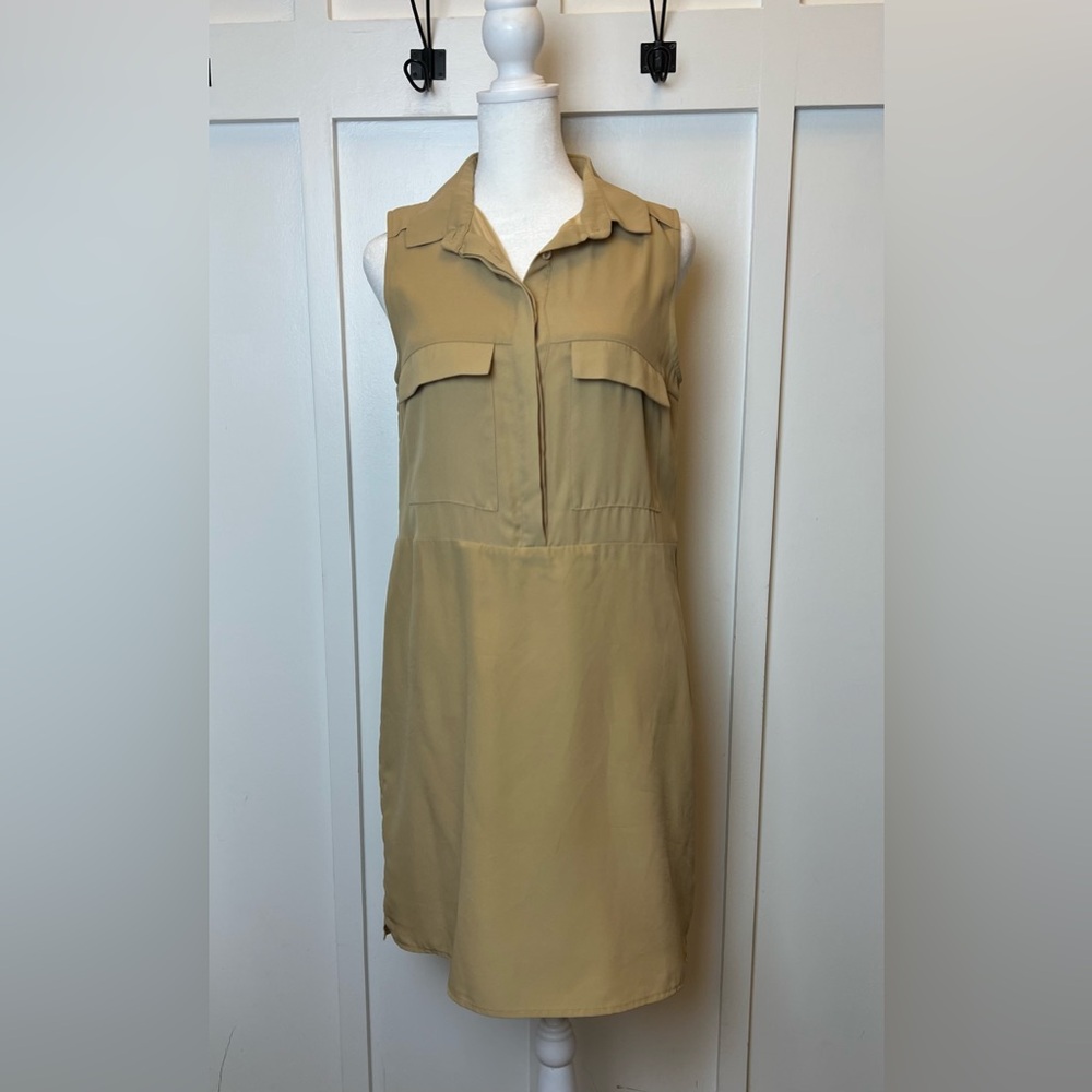 Charming Charlie Size Small Women Tan Collared Sleeveless Dress Academia Coastal